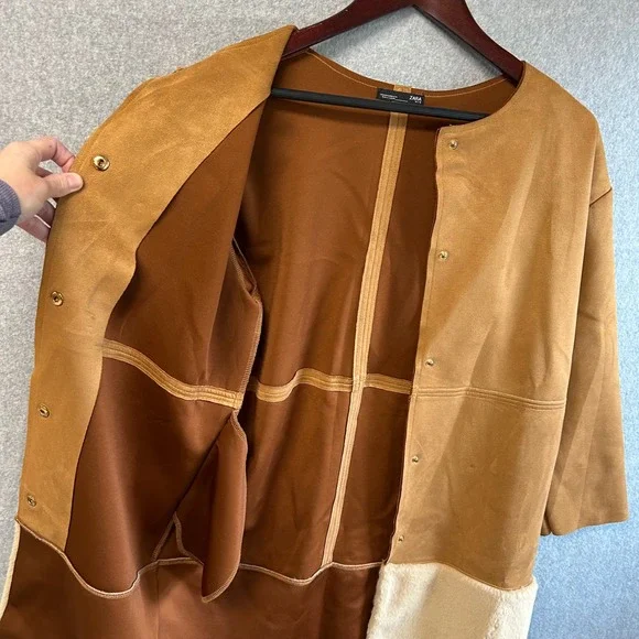 ZARA Faux Fur Faux Suede Jacket Coat Brown Tan Super Soft Womens Size‎ Medium - Picture 9 of 16